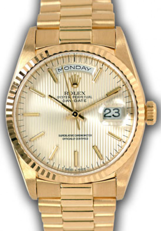 Pre-Owned Rolex Day-Date 18238 with Silver Tapestry Dial