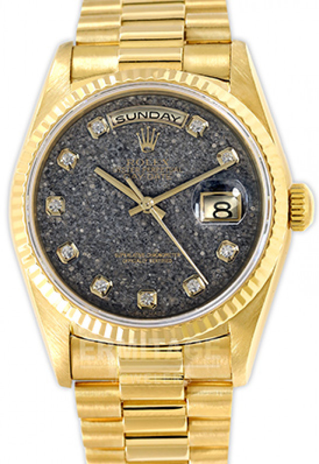 Rolex 18238 Yellow Gold on President, Fluted Bezel Slate Ammonite Black Diamond Dial