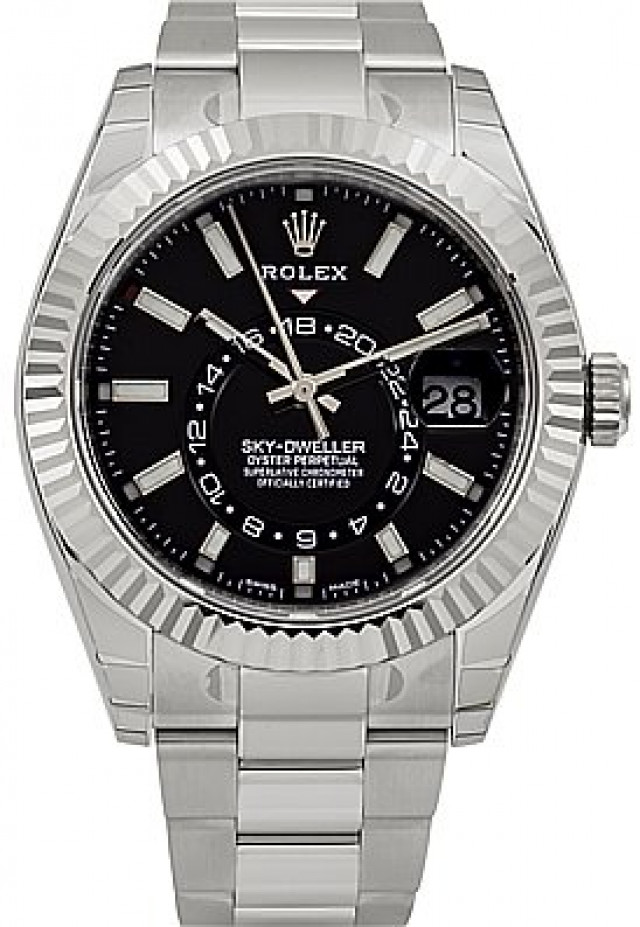 Rolex 326934 White Gold & Steel on Oyster Black with Luminous Dots & Index On Steel