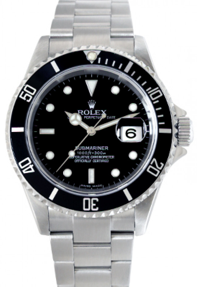 Pre-Owned Rolex Submariner 16610 T with Black Bezel & Dial