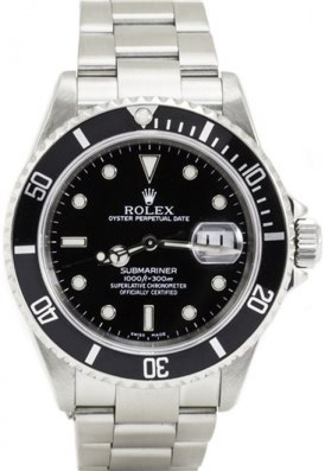 Pre-Owned Stainless Steel Rolex Submariner 16610 with Black Dial