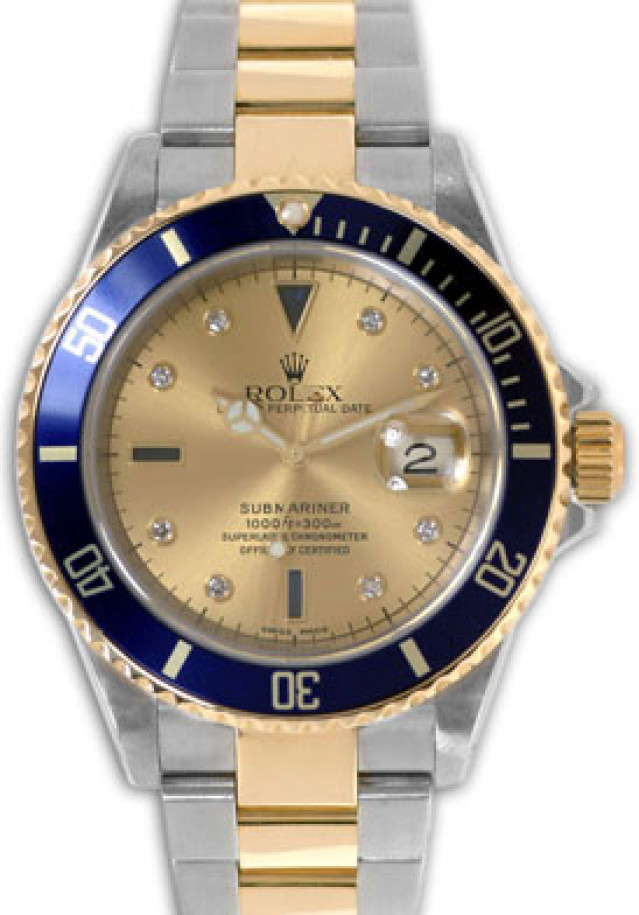 Gold Diamond Rolex Oyster Perpetual Submariner 16613