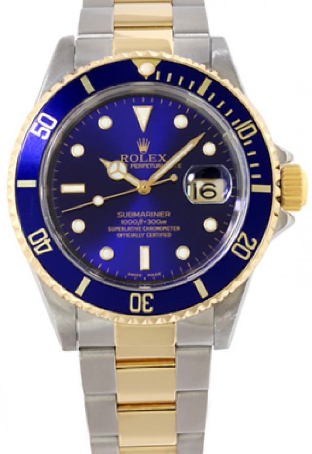 Pre-Owned Yellow Gold Rolex Submariner 16613 with Blue Dial
