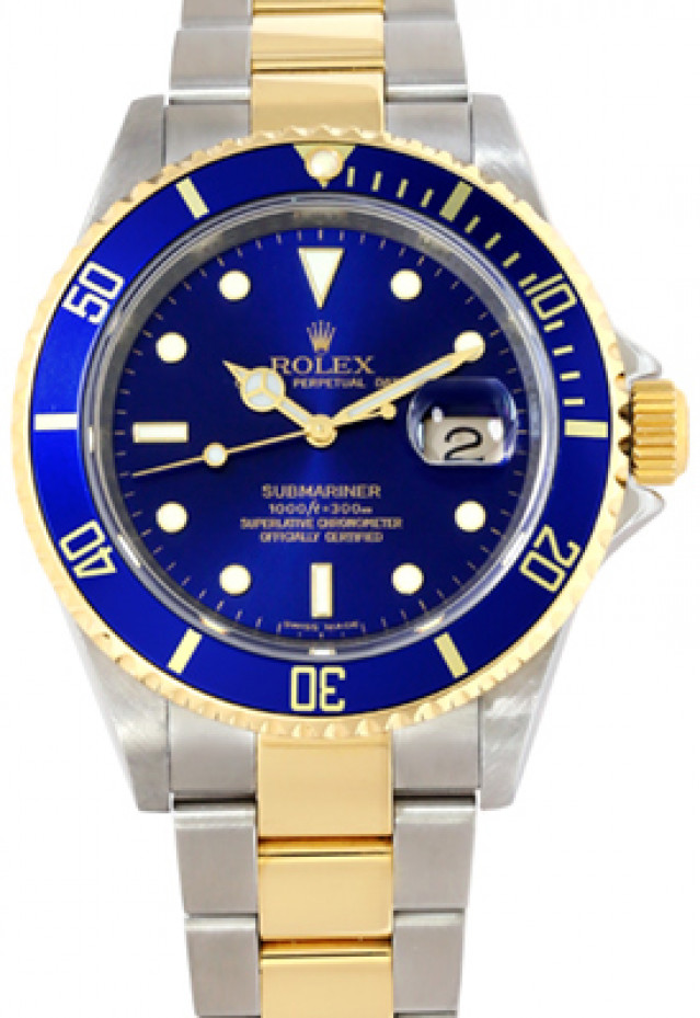 40 mm Rolex Submariner 16613 Gold & Steel on Oyster with Blue Dial