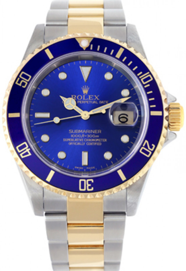 Rolex Submariner 16613 Luminous Dots & Index On Gold on Blue