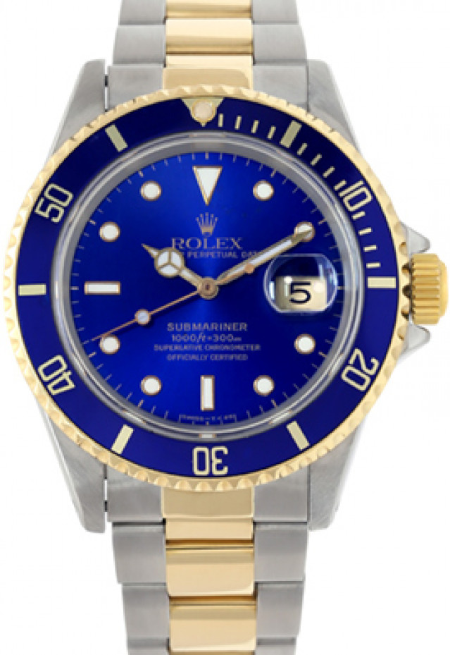Rolex Submariner 16613 40 mm with Luminous Dots & Index On Gold on Blue