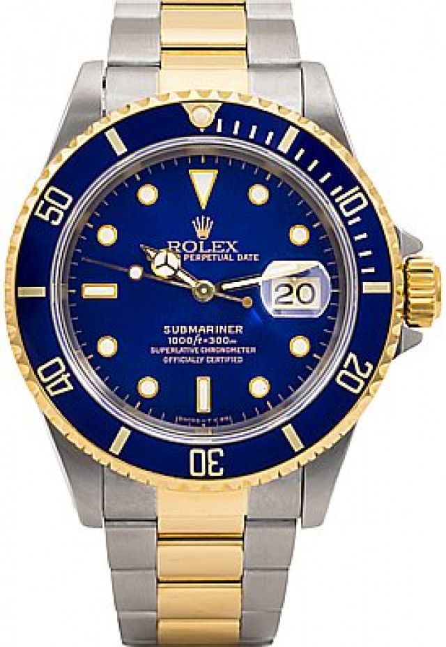 2008  Blue Bezel & Dial Engraved Rehaut Rolex Submariner 16613