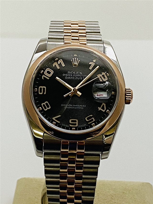 Rolex 116201 Rose Gold & Steel on Oyster, Smooth Bezel Black with Gold Arabic
