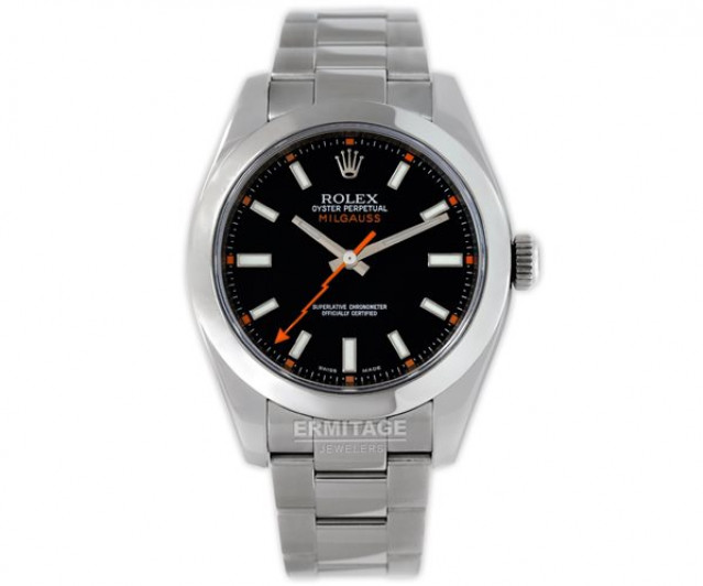 Rolex 116400 Steel on Oyster, Smooth Bezel Black with Luminous Index & Orange Dots