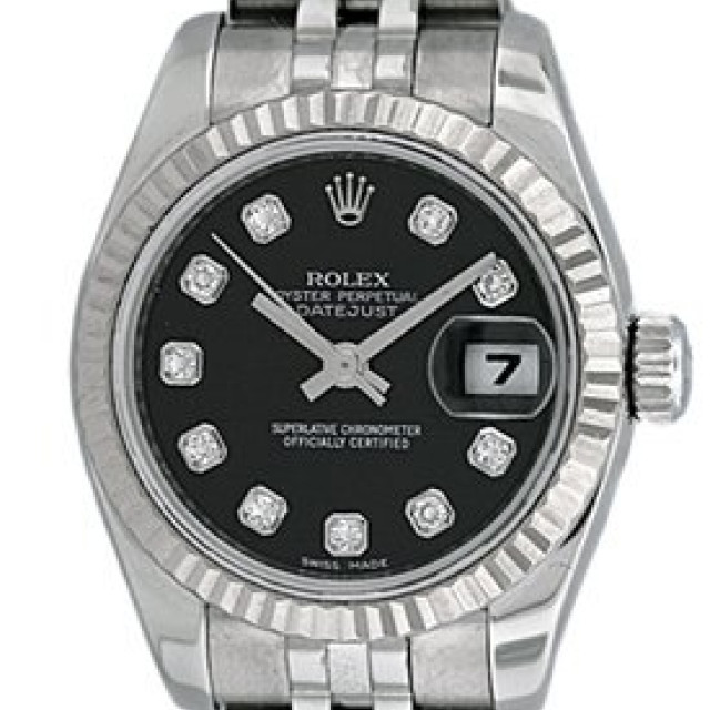 Rolex 179174 White Gold & Steel on Jubilee Black Diamond Dial