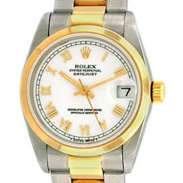 Rolex 68243 Yellow Gold & Steel on Oyster, Smooth Bezel White with Gold Roman