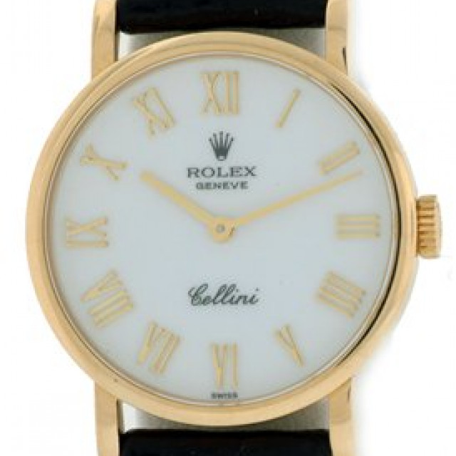 Rolex 5109 Yellow Gold on Strap White with Gold Roman