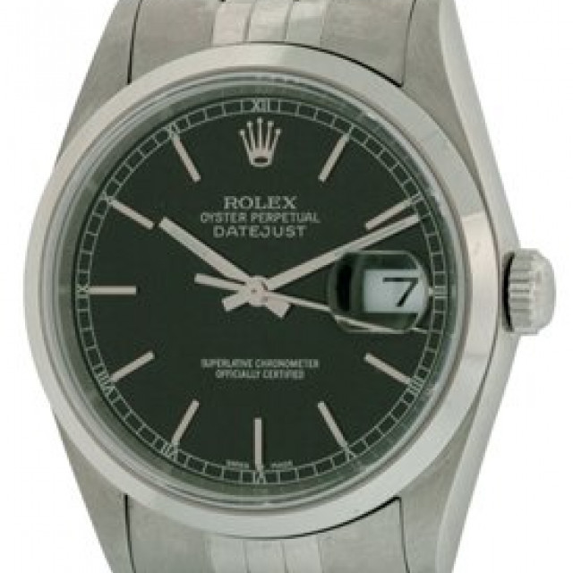 Rolex 16220 Steel on Jubilee, Smooth Bezel Black with Silver Index & White Roman
