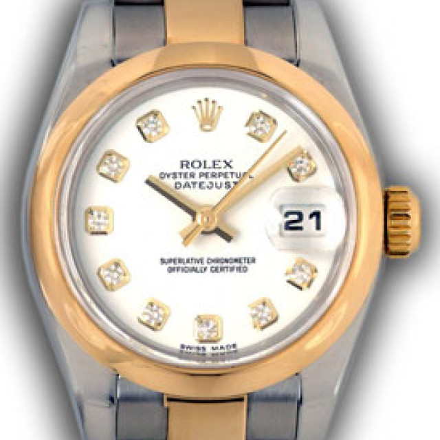 Rolex 179163 Yellow Gold & Steel on Oyster, Smooth Bezel White with Gold