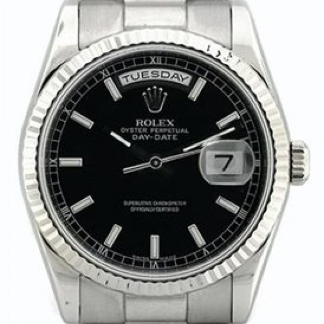 Rolex 118239 White Gold on President, Fluted Bezel Black with Luminous Index