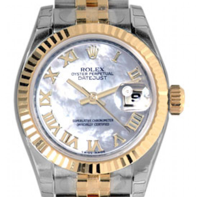 Rolex 179173 Yellow Gold & Steel on Jubilee, Fluted Bezel White Mother Of Pearl with Gold Roman