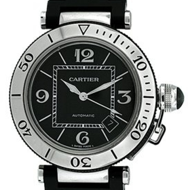 Pre-Owned Cartier Pasha W31077U2 with Black Serti Dial