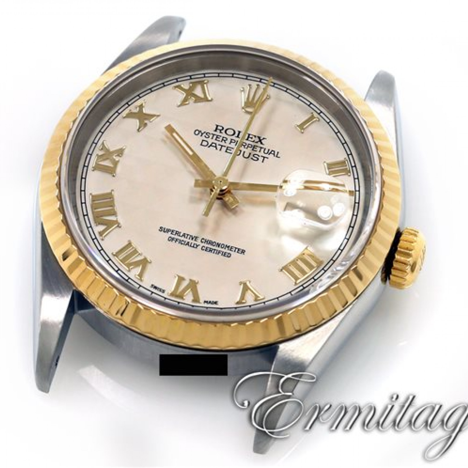Rolex Datejust Ref 16233 Year 1998 with Pyramid Dial and Gold Roman Markers.