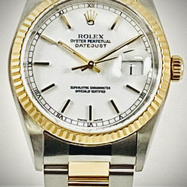 Rolex 16233 Yellow Gold & Steel on Oyster White with Gold Index