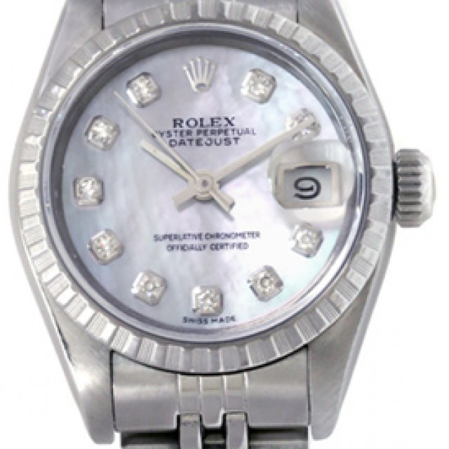 Rolex 69160 Steel on Jubilee, Engine Turned Bezel Mother Of Pearl White Diamond Dial