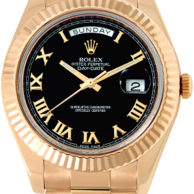 Rolex 218235 Yellow Gold on President, Fluted Bezel Black with Gold Roman