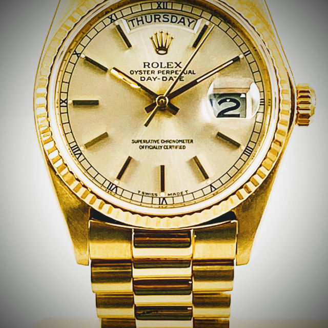 Pre-Owned Rolex Day-Date 18038 18kt Yellow Gold 36 mm Gold Index