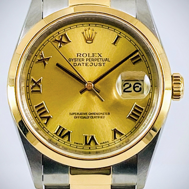 Rolex 16203 Yellow Gold & Steel on Oyster, Smooth Bezel Black with Gold Index