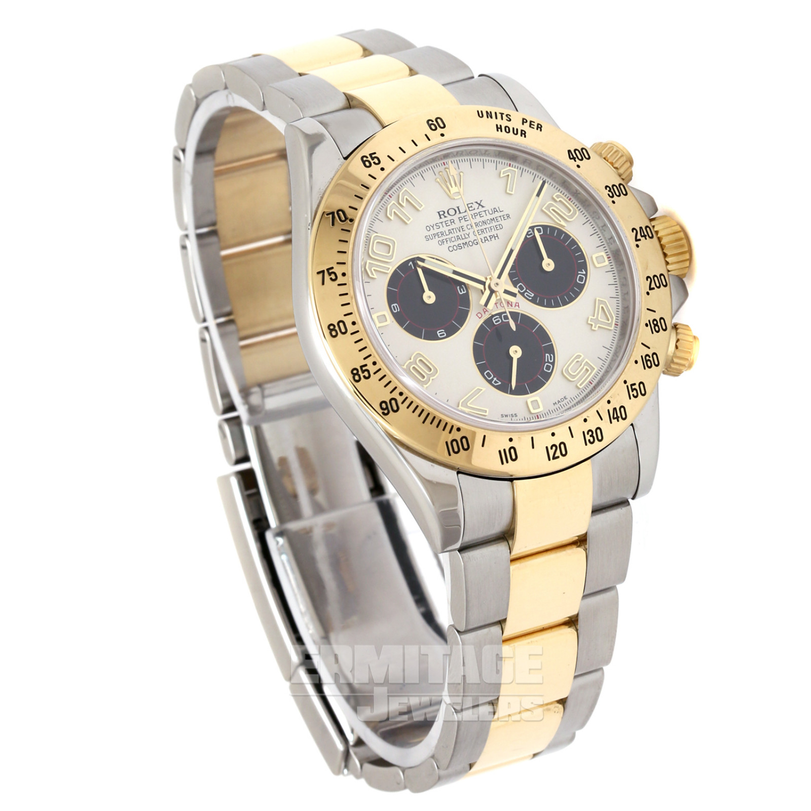 40 mm Rolex Daytona 116523 Gold & Steel on Oyster with White Panda Dial
