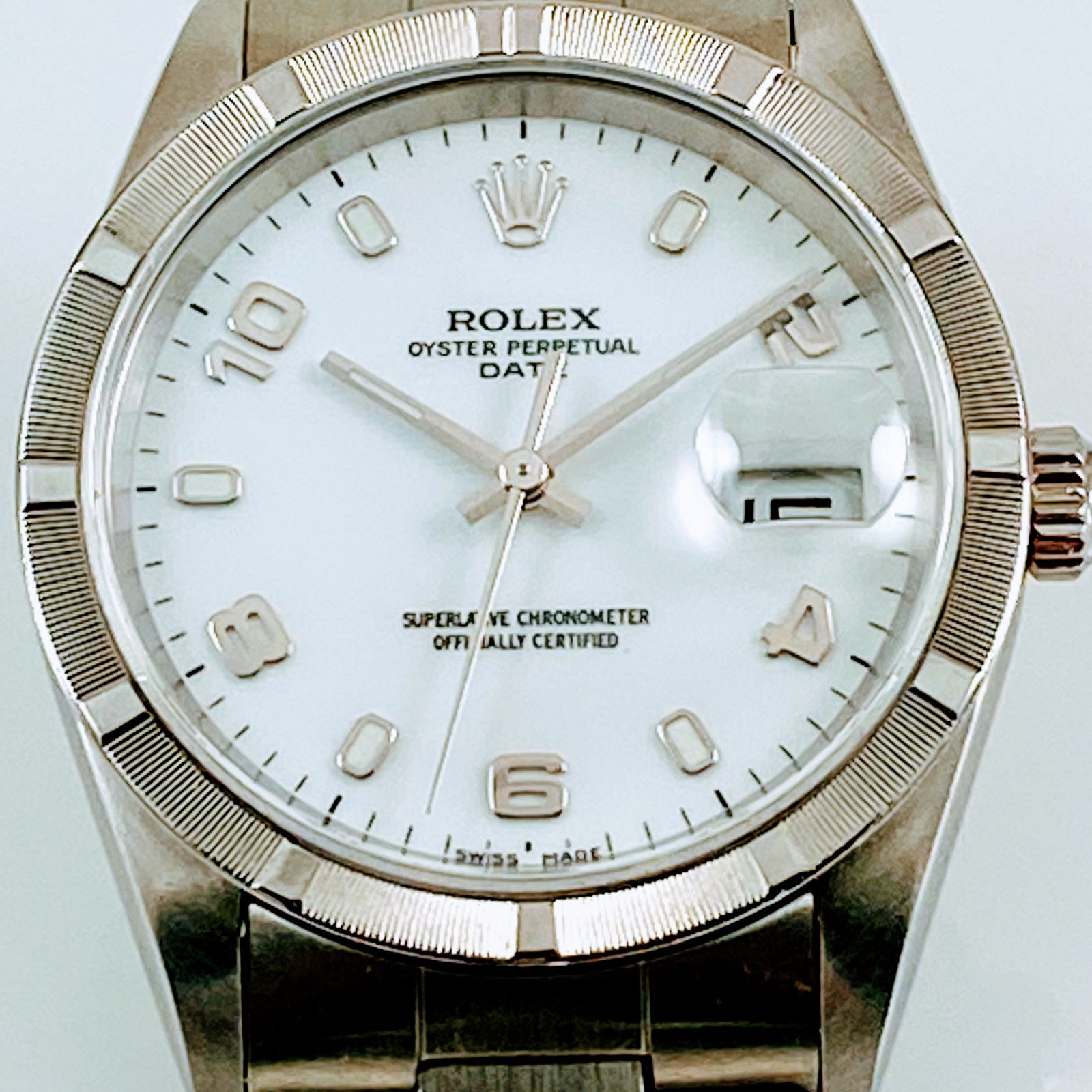 Pre-Owned Rolex Date 15210 Stainless Steel 34 mm Luminous Dots & Arabic