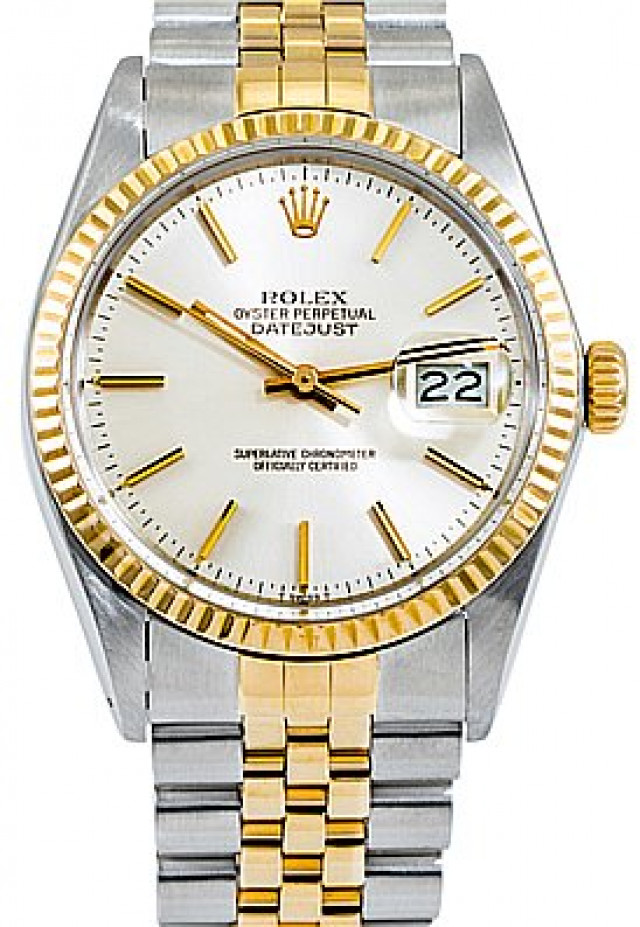 Rolex 16013 Yellow Gold & Steel on Jubilee, Fluted Bezel Silver with Gold Index