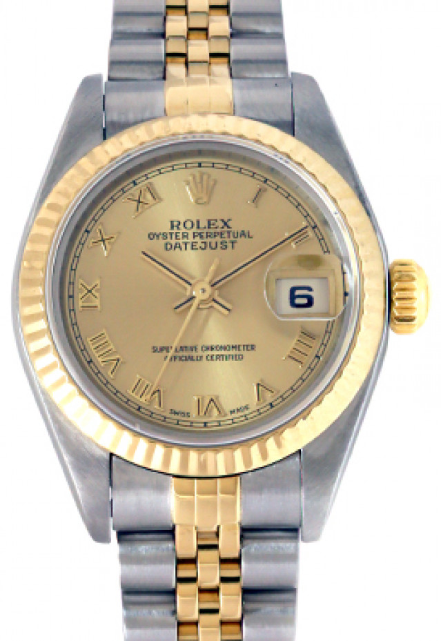 Rolex 79173 Yellow Gold & Steel on Jubilee, Fluted Bezel Champagne with Gold Roman