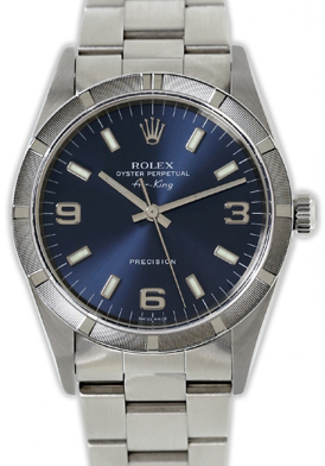 Rolex 14010 Steel on Oyster, Engine Turned Bezel Blue with Luminous Index & Silver Arabic 3-6-9