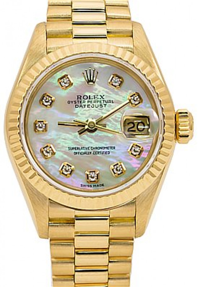 Rolex 69178 Yellow Gold on President, Fluted Bezel Mother Of Pearl White Diamond Dial