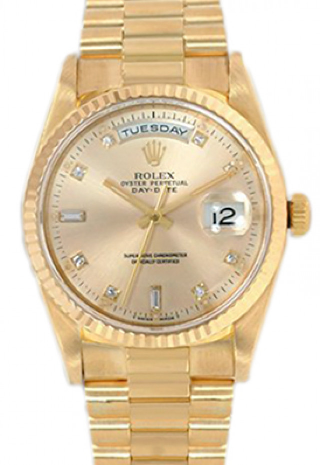 Rolex 18238 Yellow Gold on President, Fluted Bezel Champagne Diamond Dial