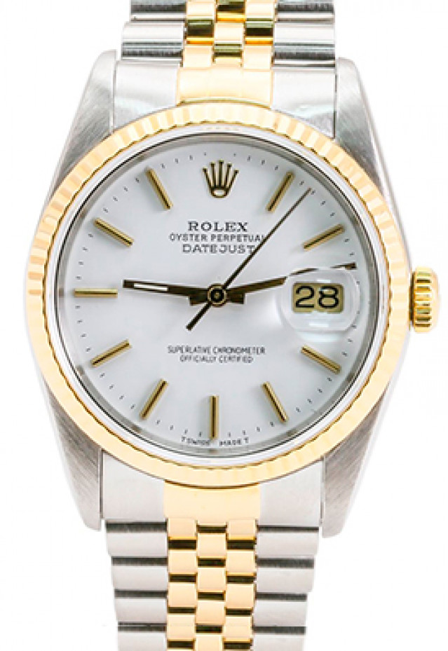 Rolex 16233 Yellow Gold & Steel on Jubilee, Fluted Bezel White with Gold Index