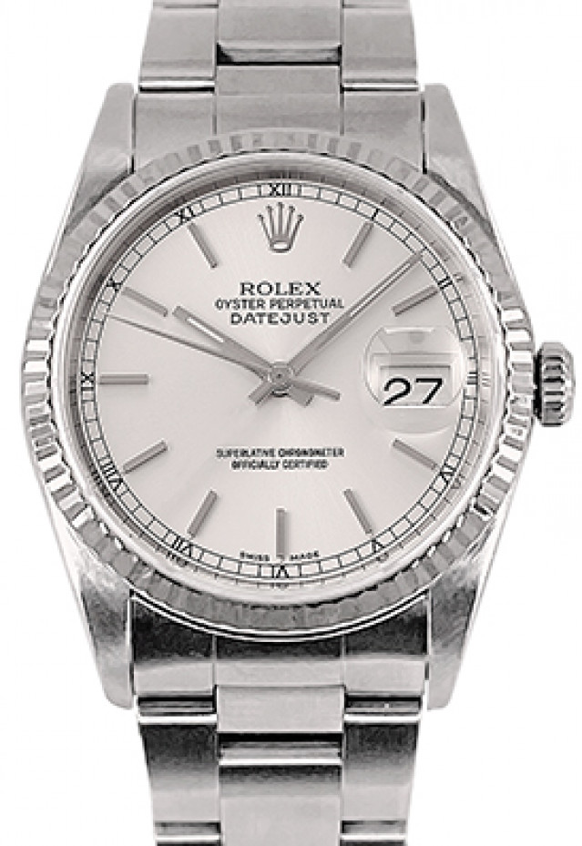 Rolex 16234 White Gold & Steel on Oyster Rhodium with Silver Roman