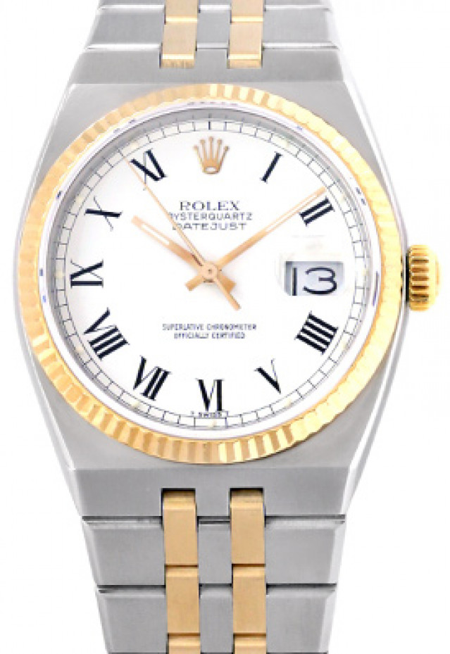 Rolex 17013 Yellow Gold & Steel on Oysterquartz, Fluted Bezel White with Black Roman