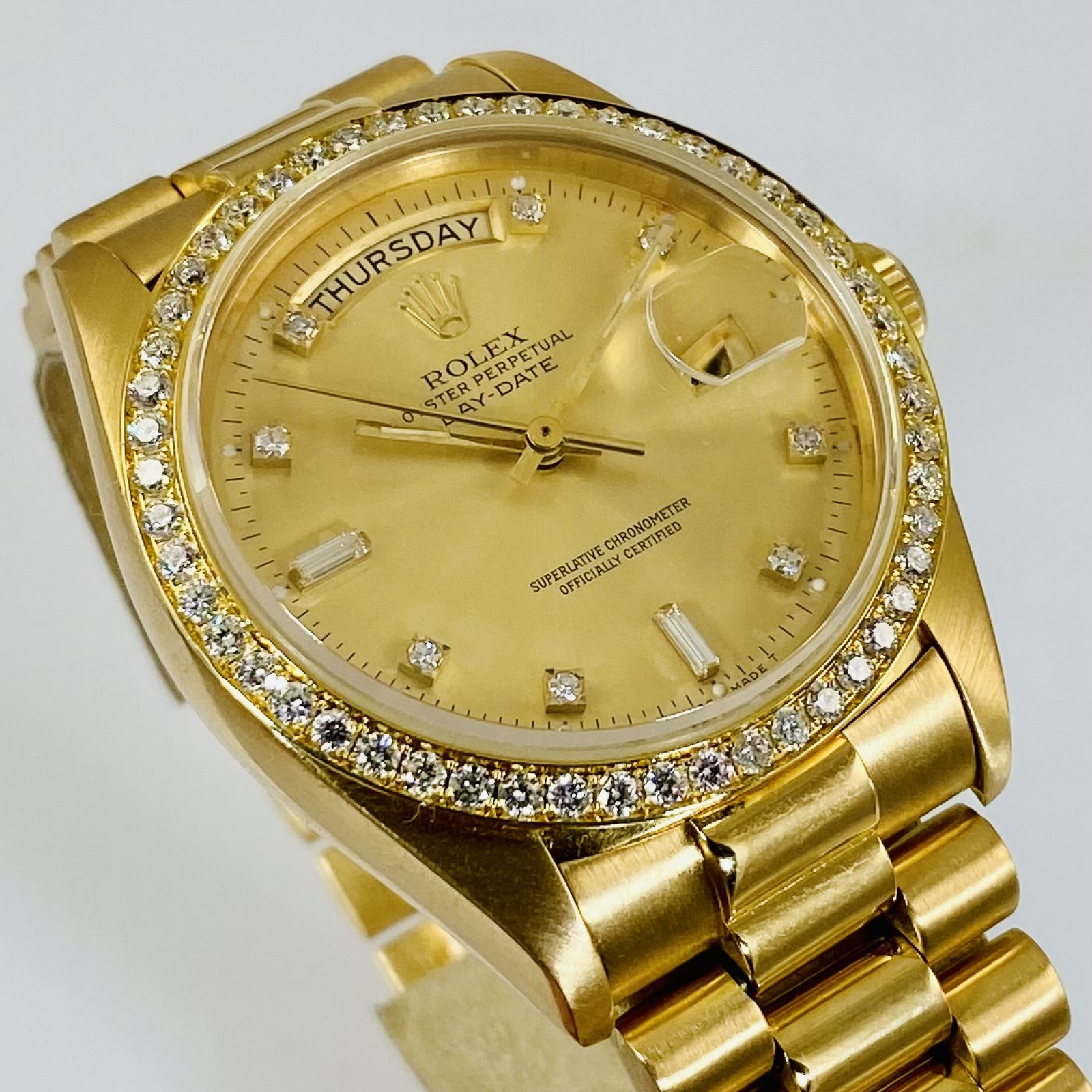 Diamond Rolex Day-Date 18038 18kt Yellow Gold