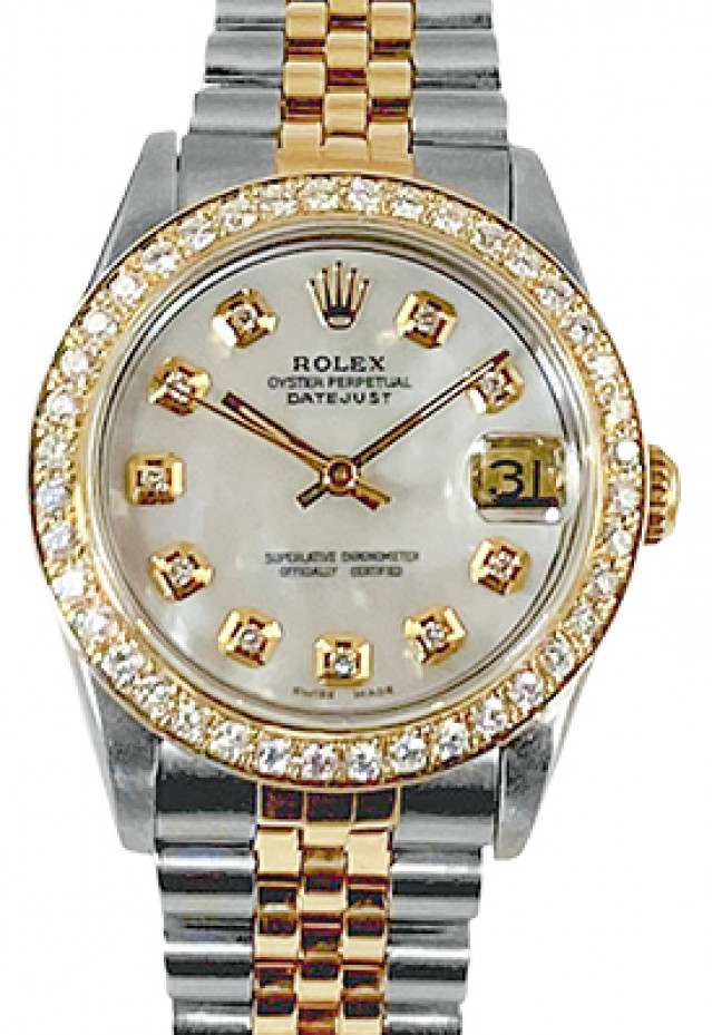 Rolex 68273 Yellow Gold & Steel on Jubilee, Diamond Bezel Mother Of Pearl White Diamond Dial