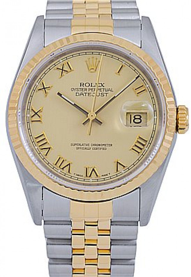 Rolex 16233 Yellow Gold & Steel on Jubilee, Fluted Bezel Champagne with Gold Roman