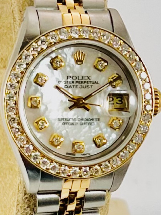Rolex 69173 Yellow Gold & Steel on Jubilee, Fluted Bezel Mother Of Pearl White Diamond Dial