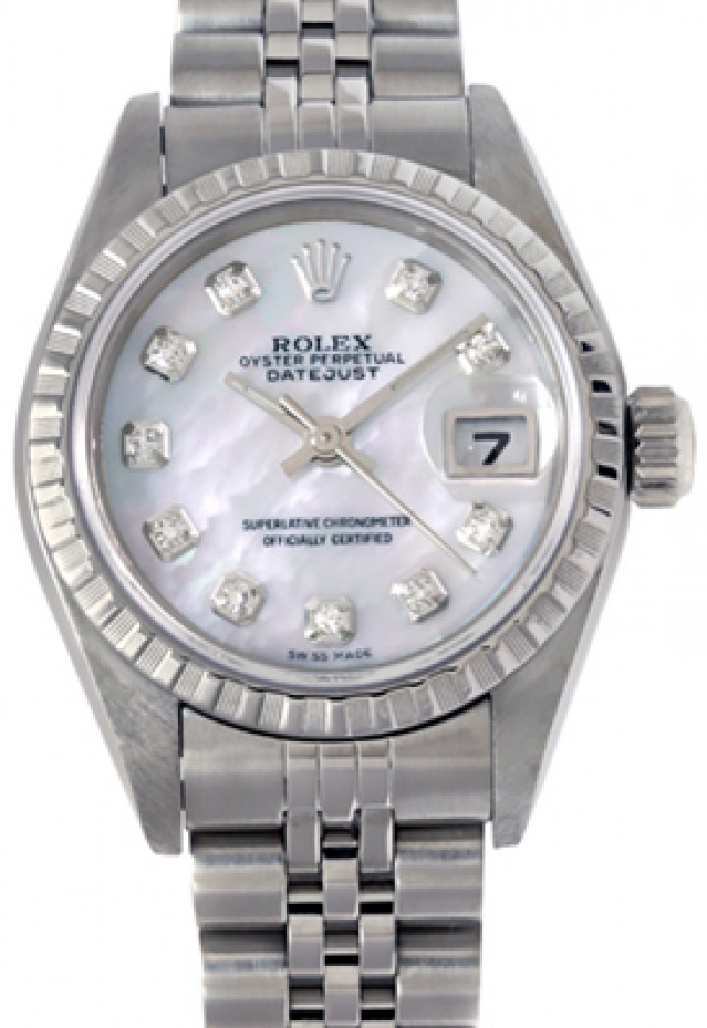 Rolex 79240 Steel on Jubilee, Engine Turned Bezel Mother Of Pearl White Diamond Dial