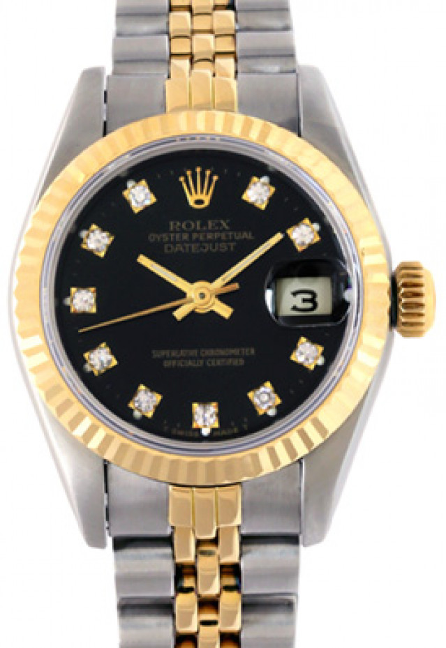 Rolex 69173 Yellow Gold & Steel on Jubilee, Fluted Bezel Black Diamond Dial