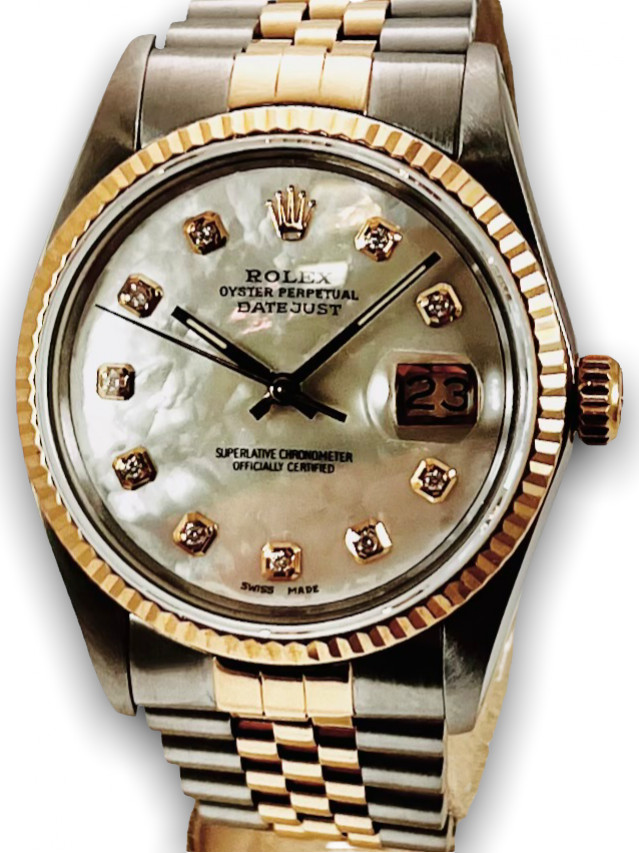 Rolex 16013 Yellow Gold & Steel on Jubilee, Fluted Bezel White with Gold Index