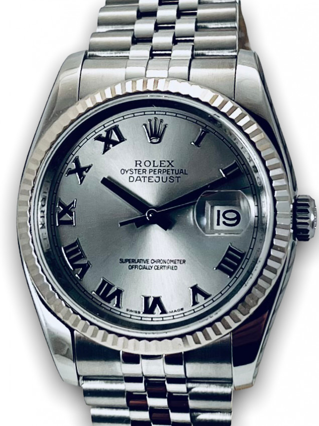 Rolex 116234 White Gold & Steel on Jubilee Silver with Silver Roman
