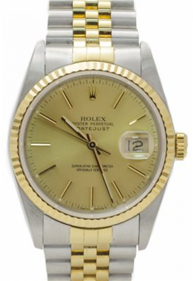 Rolex 16233 Yellow Gold & Steel on Jubilee, Fluted Bezel Champagne with Gold Index