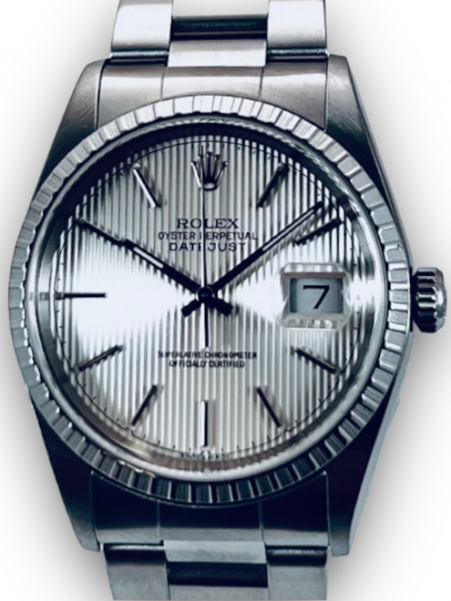 Rolex 16220 Steel on Oyster, Smooth Bezel Slate with Silver Roman
