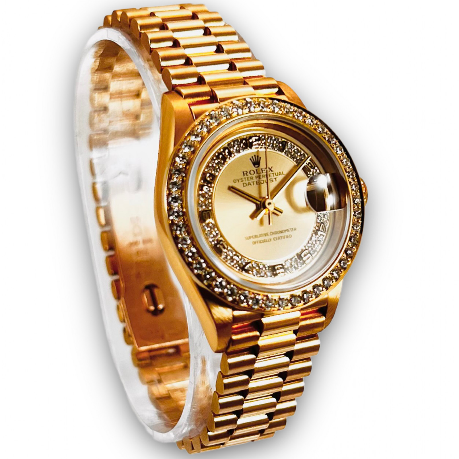 Rolex Datejust President Yellow Gold Diamond Dial Ladies Watch 69178