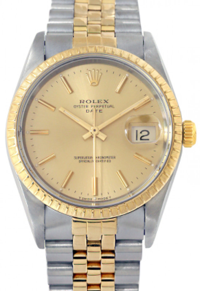 Rolex 15223 Yellow Gold & Steel on Jubilee, Finely Engine Turned Bezel Champagne with Gold Index
