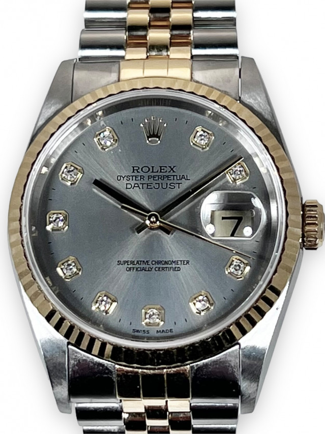 Rolex 16233 Yellow Gold & Steel on Jubilee, Fluted Bezel Champagne Tapestry with Gold Index